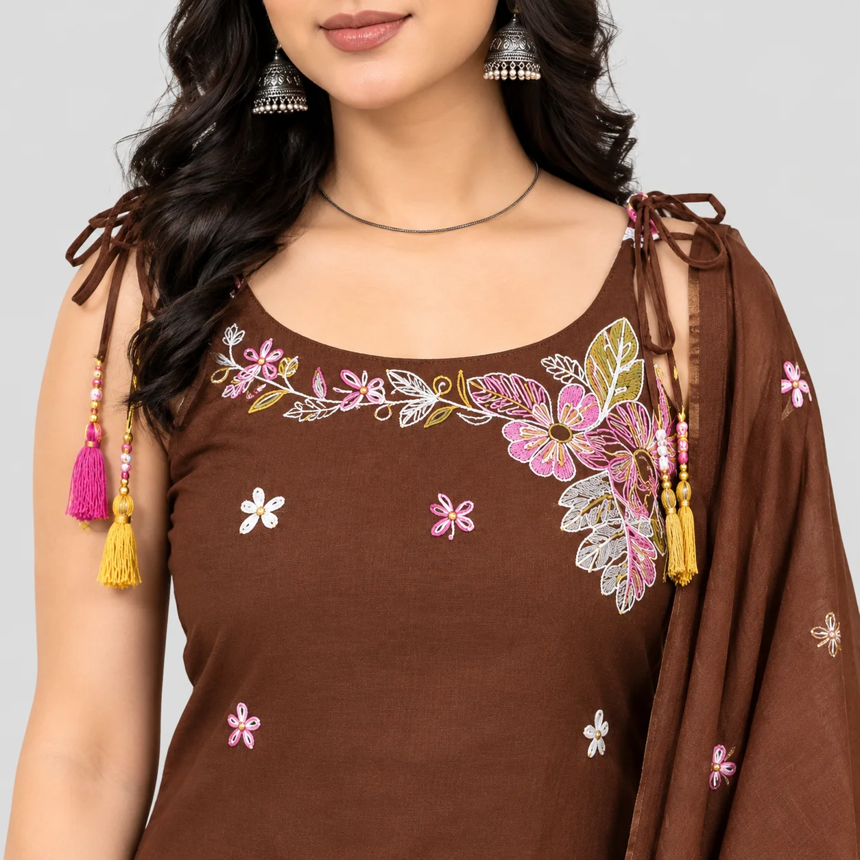Mustard Yellow Floral Embroidered Suit Set - Image 5