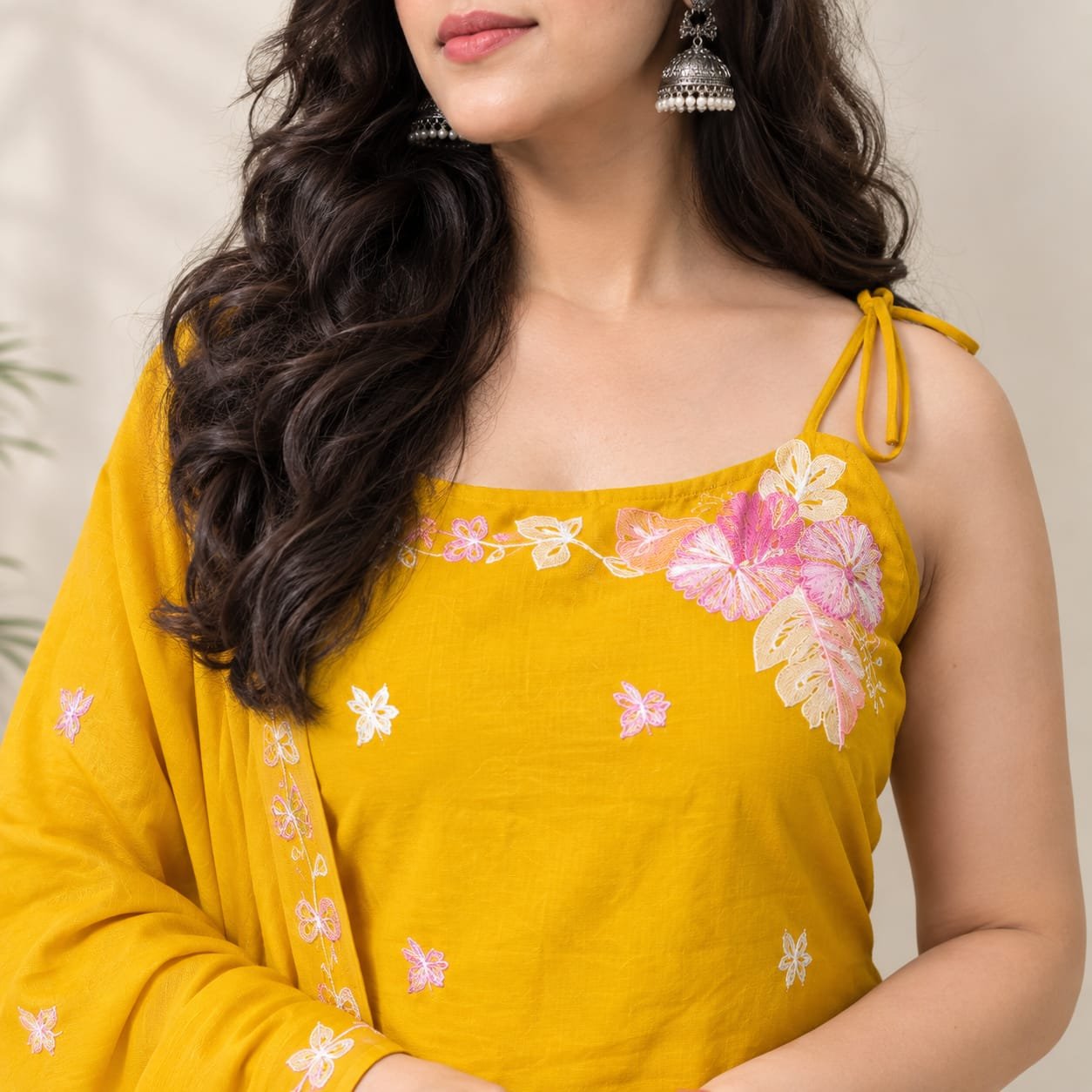 Mustard Yellow Floral Embroidered Suit Set - Image 2