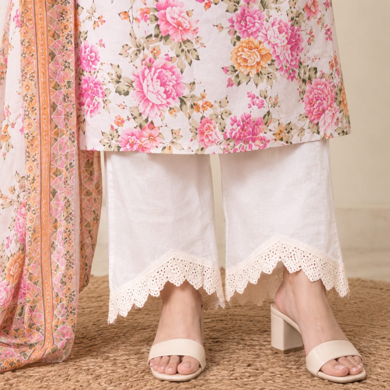 Ivory Pink Floral Printed Suit Set - Image 3