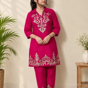 Pink embroidered co-ord set for women