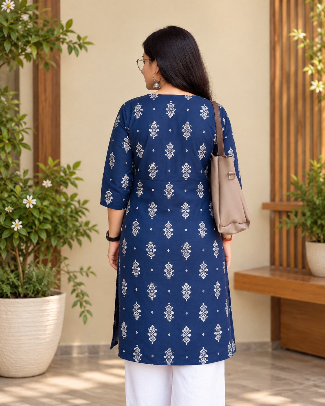 Women’s Blue Bloom Printed Kurti - Image 2