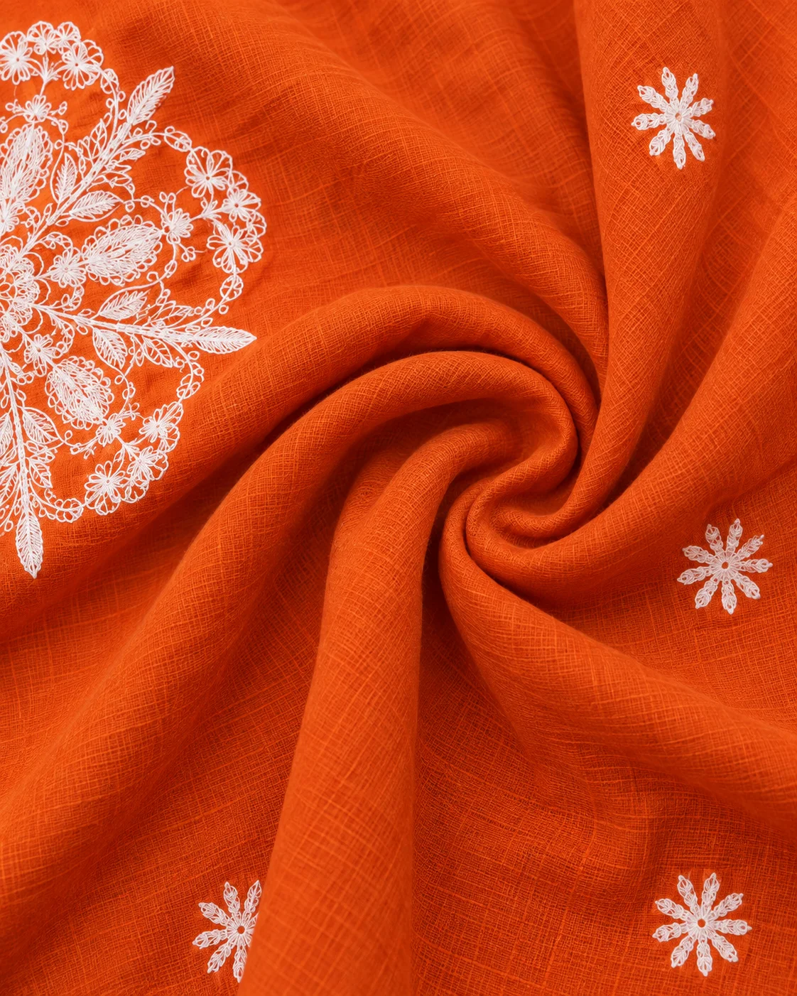 Women’s Orange Cotton Embroidered Kurta Pant Set with Dupatta - Image 4