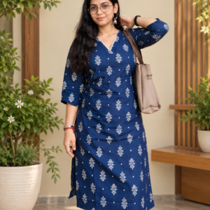 Blue Bloom Printed Kurti for Women