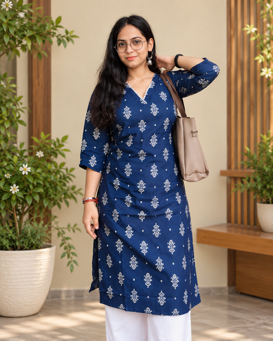 Blue Bloom Printed Kurti for Women