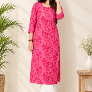 Pink floral printed straight kurta for women