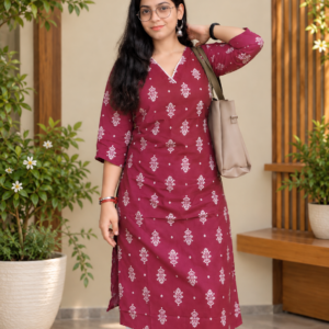 Maroon printed straight kurta set for women